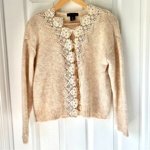 House of Harlow 1960 Lace Trim Mohair Cardigan